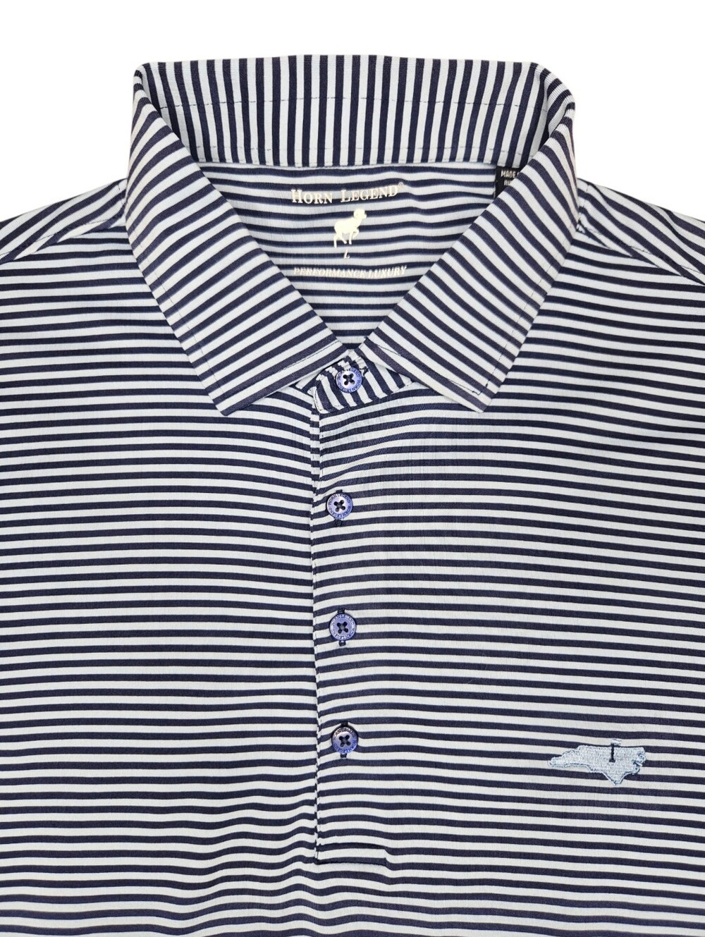 Horn Legend Mens Sz Large Blue Striped Performance Golf Polo